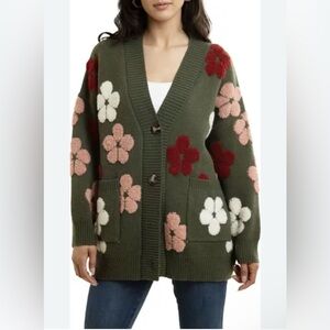 Saachi Women’s Green Floral Oversized Cardigan One Size
